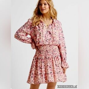 Roan + Ryan Genevieve Dress Mini Floral Smocked Pink XS Boho Cottagecore